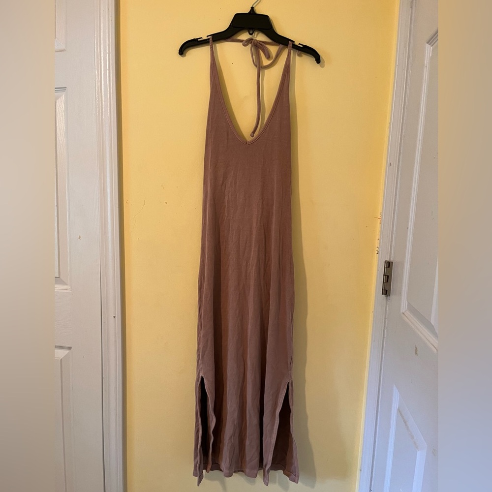 Tan Nude Ribbed Halter Bodycon Maxi Dress